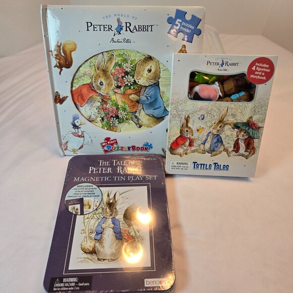 PETER RABBIT Set of 3 - Puzzle Book, Magnetic Set, Tattle Tales Book w/Figurines - Picture 2 of 15